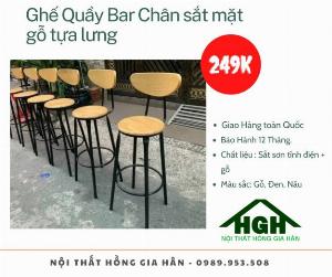 Ghế quầy bar chân sắt lưng tựa mặt gỗ Tp.HCM Hồng Gia Hân