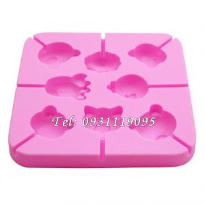 Khuôn silicon làm bánh, rau câu 8 con gà, gấu, cừu, heo, mèo