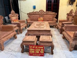 Bộ Bàn Ghế Hoàng Gia Louis Trơn Siêu Víp Gỗ Hương Đá 10 Món