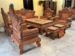Bộ Bàn Ghế Hoàng Gia Louis Trơn Siêu Víp Gỗ Hương Đá 10 Món