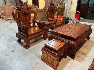 Siêu phẩm bộ nghê đỉnh phượng hoá gỗ hương đá đục 2 mặt chân 14 tay 12