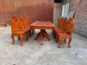 Bộ bàn ghế hoa lá tây đục 2 mặt ván tràn gỗ gõ đỏ . Mẫu 01