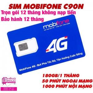 Sim 4G Mobifone gói C90N, trọn gói 1 năm không nạp tiền, free nghe gọi và 1.440Gb data
