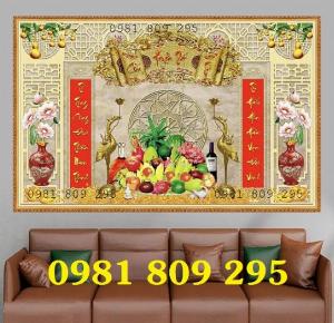 Tranh phòng thờ , gạch 3d mâm ngũ quả
