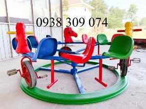 Đu quay ngựa 6 con 12 chỗ đạp xe trên đường ray