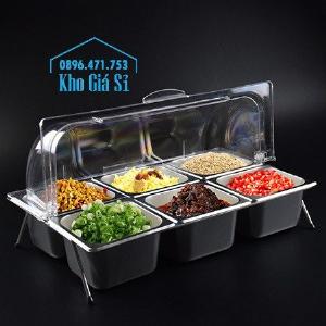 Khay buffet/ cont buffet có nắp đậy bằng nhựa mica trong suốt mở 2 chiều - HCM