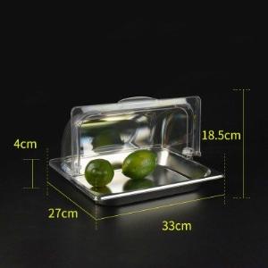 Khay inox/ Khay nhựa melamine trưng bày Sashimi, Sushi, bánh ngọt, trái cây, thức ăn tiệc buffet có nắp đậy