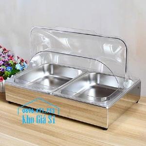 Khay đựng thức ăn buffet có nắp đậy bằng nhựa mica trong mở 2 chiều - Đà Nẵng