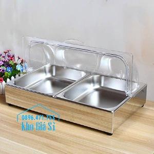 Khay đựng thức ăn buffet có nắp đậy bằng nhựa mica trong mở 2 chiều - Đà Nẵng