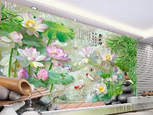 Tranh cá chép hoa sen - tranh gạch 3d cá chép - LNB5