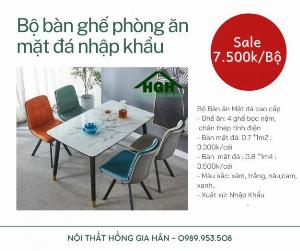 Bộ bàn ghế phòng ăn mặt đá nhập khẩu Tp.HCM Hồng Gia Hân MS002