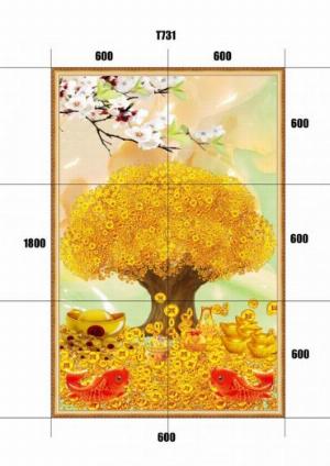 Tranh 3d cây kim tiền - tranh gạch 3d cây kim tiền - 543XP
