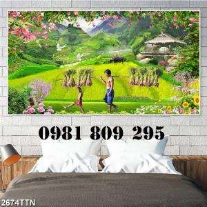 Tranh 3d đồng quê - Tranh gạch ốp tường phòng khách HPO89