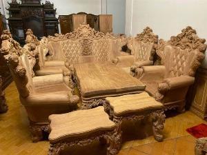 Bộ bàn ghế hoàng gia nguyên khối 10 món gỗ gõ đỏ