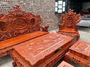 Bộ Bàn Ghế Rồng Bảo Đỉnh Gỗ Hương Đá