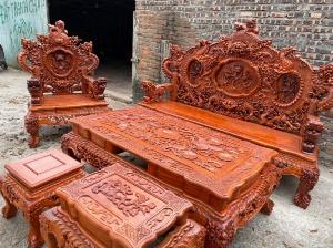 Bộ Bàn Ghế Rồng Bảo Đỉnh Gỗ Hương Đá