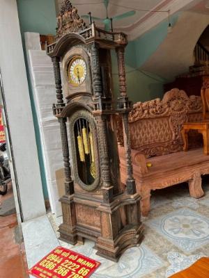 Cây đồng hồ tứ trụ gỗ mun lào