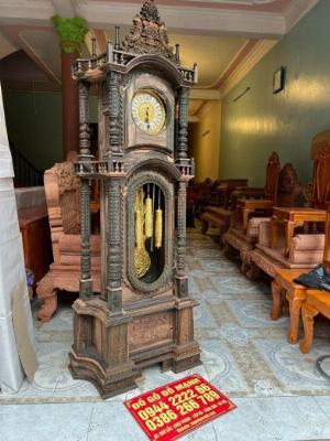 Cây đồng hồ tứ trụ gỗ mun lào
