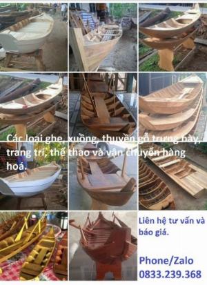 Ghe gỗ, xuồng gỗ, thuyền trang trí nhà hàng, thuyền trưng bày hải sản, thuyền gỗ câu cá, chở giạ