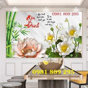 Tranh gạch hoa sen - tranh ốp tường phòng khách SG8