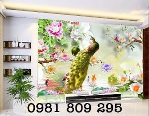 Tranh gạch ốp tường - Tranh 3d chim công GSF7