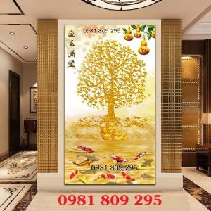 Tranh cây kim tiền - gạch tranh trang trí phòng khách GS7