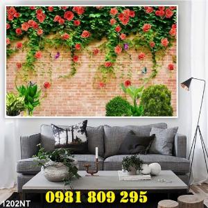 Tranh gạch men giàn hoa hồng dây 3d HO56