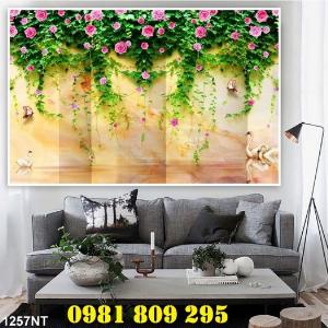 Tranh gạch men giàn hoa hồng dây 3d HO56