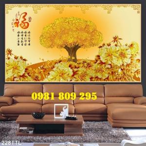 Tranh gạch men cây tiền tài lộc 3d HFG65