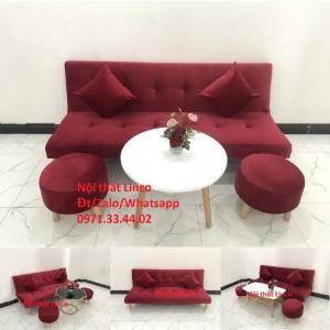 Bộ ghế sofa giường nằm mini nhỏ 1m7 đỏ đô vải nhung giá rẻ đẹp ở tại Nội thất Linco Nghệ An