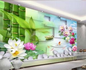 Tranh gạch hoa sen 3d - gạch tranh 3d hoa sen - NVV87