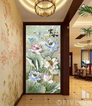 Tranh gạch hoa sen 3d - gạch tranh 3d hoa sen - NVV87