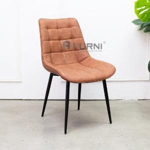 Ghế Ăn Nệm PVC Nâu Bò/ Xám Chân Sắt Đen Nhám Cao Cấp LUX 18A-P