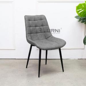 Ghế Ăn Nệm PVC Nâu Bò/ Xám Chân Sắt Đen Nhám Cao Cấp LUX 18A-P