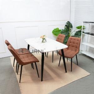 Ghế Ăn Nệm PVC Nâu Bò/ Xám Chân Sắt Đen Nhám Cao Cấp LUX 18A-P