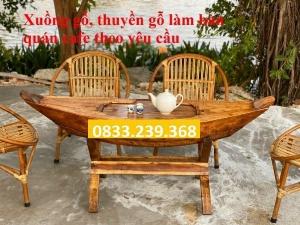 Thuyền gỗ trưng bày nội, ngoại thất, cửa hàng hải sản, hàng hoa tươi