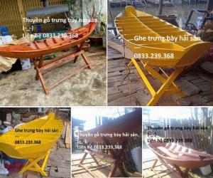 Thuyền gỗ trưng bày nội, ngoại thất, cửa hàng hải sản, hàng hoa tươi