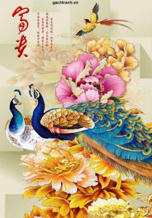 Gạch tranh 3d trang trí tường cao cấp chim công - FDSS09