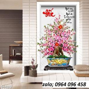 Tranh hoa đào - tranh gạch 3d hoa đào - FVV43
