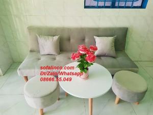 Sofa bed gập thành giường đa năng màu xám ghi trắng vải nhung hiện đại giá rẻ