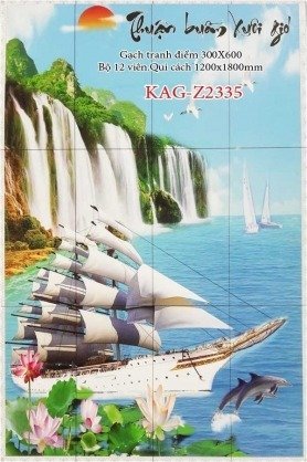 Tranh phong thủy thuyền buồm tranh gạch 3d - DL04
