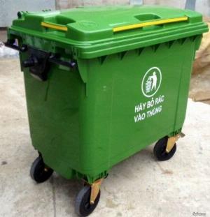 Thùng rác 660lit màu xanh lá, xe gom rác 660L nhựa HDPE