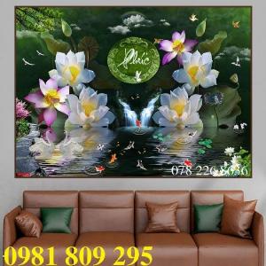 Tranh hoa sen - gạch men chữ phúc ốp tường H043