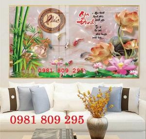 Tranh hoa sen - gạch men chữ phúc ốp tường H043