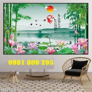 Tranh hoa sen - gạch men chữ phúc ốp tường H043