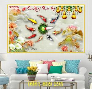 Mẫu tranh gạch trang trí cửu ngư quần hội HG97