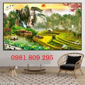 Gạch tranh phong cảnh - tranh đồng quê sông núi HG4