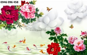 Tranh gạch 3d phong thủy cá chép hoa mẫu đơn - DCVV54