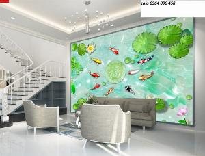 Tranh phong thủy 3d cá chép tranh gạch 3d - DS12