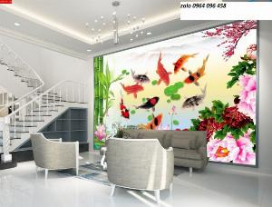 Tranh phong thủy 3d cá chép tranh gạch 3d - DS12